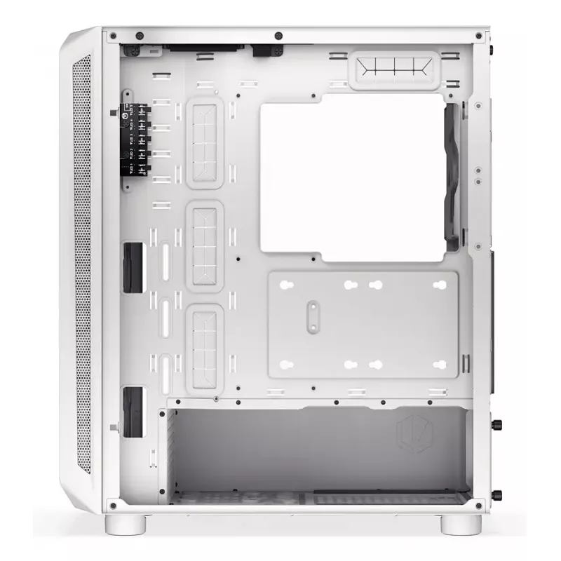 PC Midi Tower korpuss ENDORFY ARX 500 ARGB White — rūdīts stikls, atbalsta ATX/Micro-ATX/Mini-ITX, 3x140mm priekšā + 1x140mm aizmugurē, 1×3.5 collu + 6×2.5 collu vietas