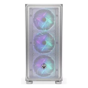 PC Midi Tower korpuss ENDORFY ARX 500 ARGB White — rūdīts stikls, atbalsta ATX/Micro-ATX/Mini-ITX, 3x140mm priekšā + 1x140mm aizmugurē, 1×3.5 collu + 6×2.5 collu vietas