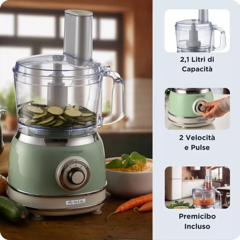Virtuves kombains ARIETE Vintage Line 1781/04 — 1000 W, 2.1 L, zaļš
