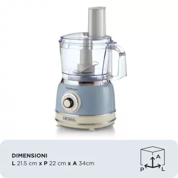 Virtuves kombains ARIETE Vintage Line 1781/05 — 1000 W, 2.1 L bļoda, rotācijas vadība, nerūsējošā tērauda asmens, zils