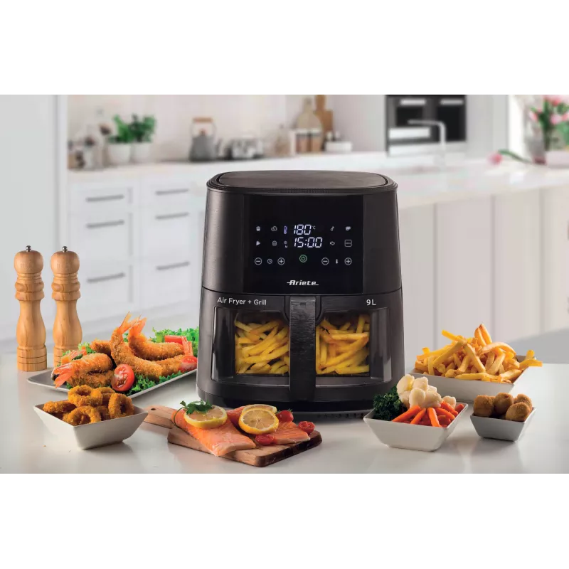Ariete 4630/00 karstā gaisa friteris, 9 l, 1500 W, 3,6 kg slodze, 7 programmas, līdz 200°C, ar skatlogu, melns