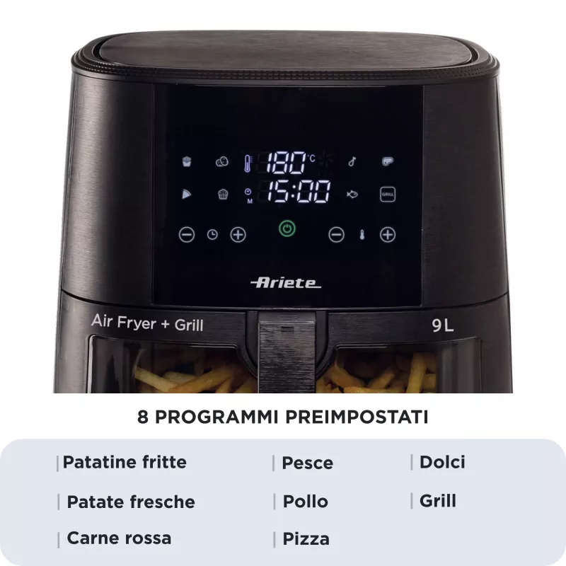Ariete 4630/00 karstā gaisa friteris, 9 l, 1500 W, 3,6 kg slodze, 7 programmas, līdz 200°C, ar skatlogu, melns