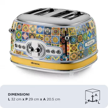 Toasteris ARIETE Positano 4 šķēles, 1630 W, daudzkrāsains