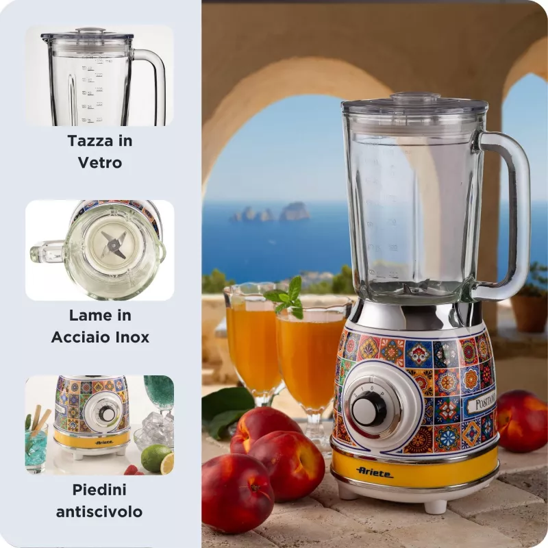 Ariete 583 Positano blenderis ar 1,5 litru stikla trauku, 4 nerūsējošā tērauda asmeņiem, 4 ātrumiem + pulsācija, 1000 W