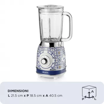 Ariete 583 Capri blenderis ar 1,5 L stikla trauku, 4 nerūsējošā tērauda asmeņiem, 4 ātrumiem + pulsācija, 1000 W