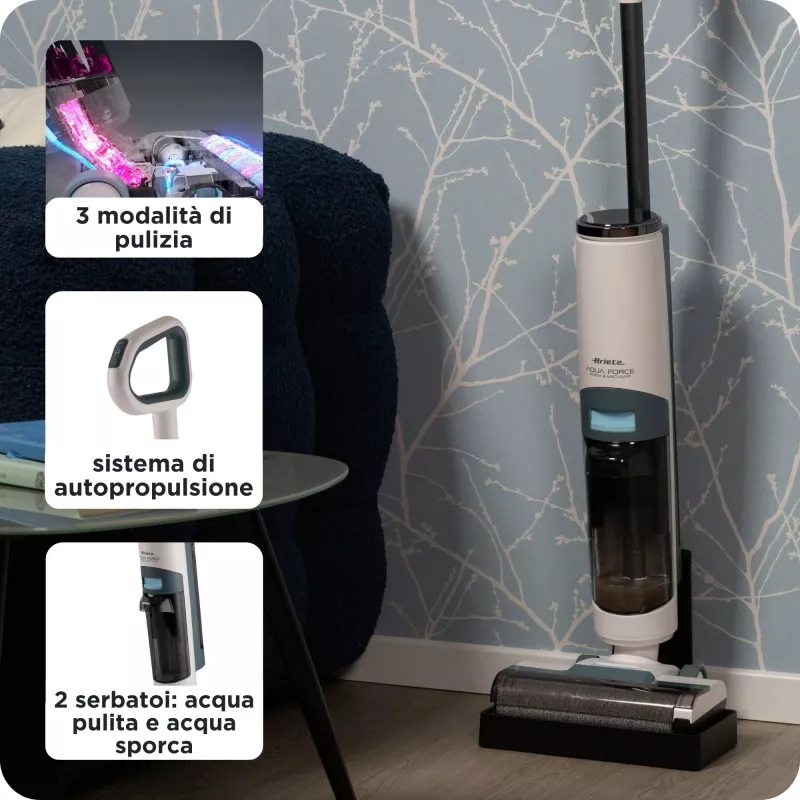 Ariete 2483 Aqua Force Wash & Vacuum, bezvadu grīdu tīrītājs un putekļsūcējs