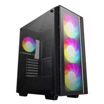 PC korpuss DeepCool MATREXX55 V4 C Midi Tower Melns — rūdīts stikls, ATX/microATX atbalsts, USB-C, max GPU 370 mm