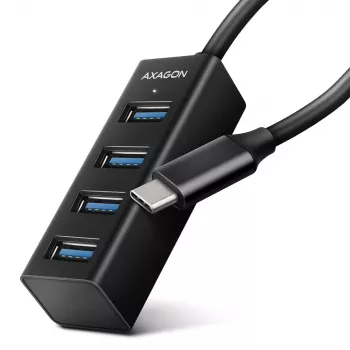 Axagon HUE-M1C 4x USB 3.2 Gen 1 MINI centrmezgls, metāls, 20cm USB-C kabelis