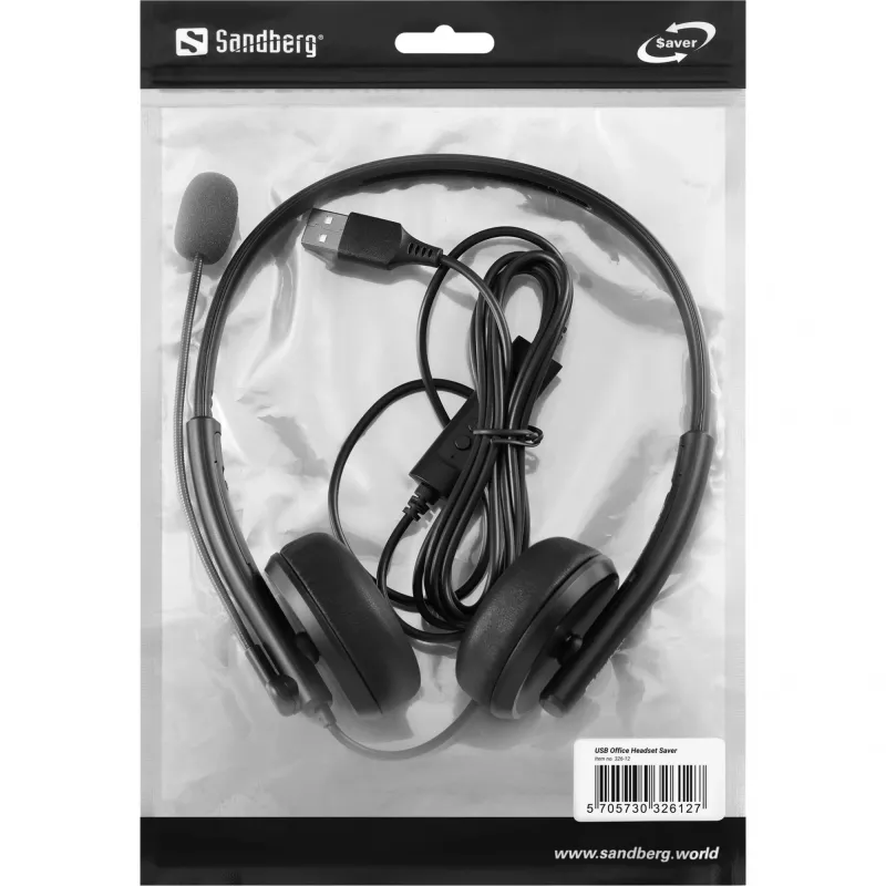 Sandberg USB Office Headset Saver, Vadu, Zvanu/Mūzikas, 20 - 20000 Hz, 150 g, Austiņas, Melns
