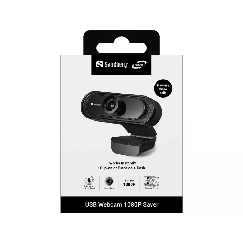 Sandberg USB Webcam 1080P Saver, 2 MP, Full HD, 30 fps