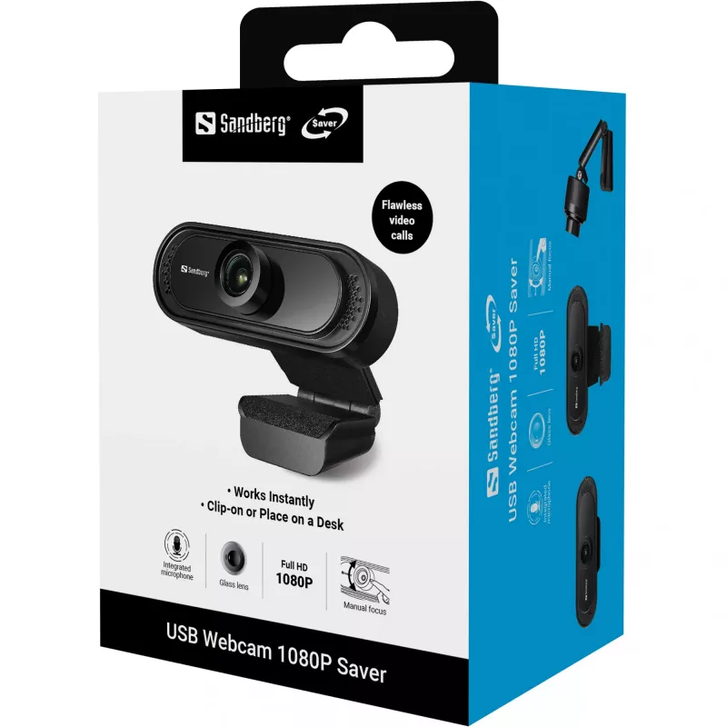Sandberg USB Webcam 1080P Saver, 2 MP, Full HD, 30 fps