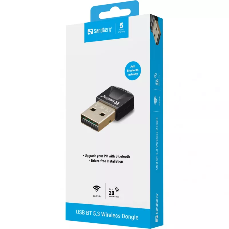 Sandberg USB BT 5.3 bezvadu Bluetooth dongle, melns