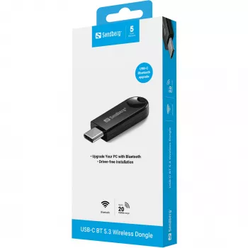 Bezvadu USB-C Bluetooth 5.3 Dongle SANDBERG 136-69 datoriem un klēpjdatoriem