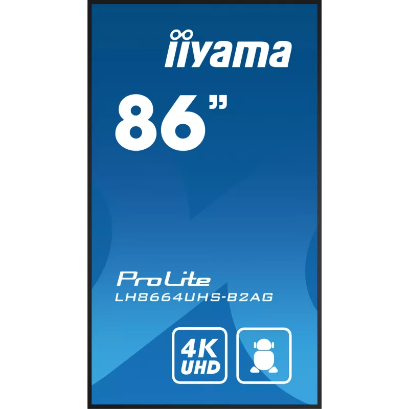 iiyama LH8664UHS-B2AG digitālais displejs 85.6 collu 4K Ultra HD 500 cd/m² Wi-Fi Android 11 24/7