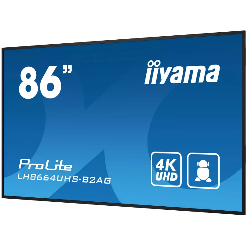 iiyama LH8664UHS-B2AG digitālais displejs 85.6 collu 4K Ultra HD 500 cd/m² Wi-Fi Android 11 24/7