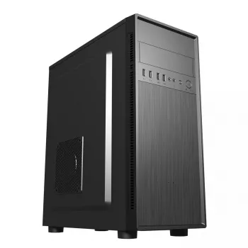 PC korpuss GEMBIRD Fornax 160 Mini Tower — melns, SPCC, atbalsta ITX/mATX/ATX, 1×3.5 inch + 3×2.5 inch vietas, 7 paplašināšanas sloti, 445×185×390 mm