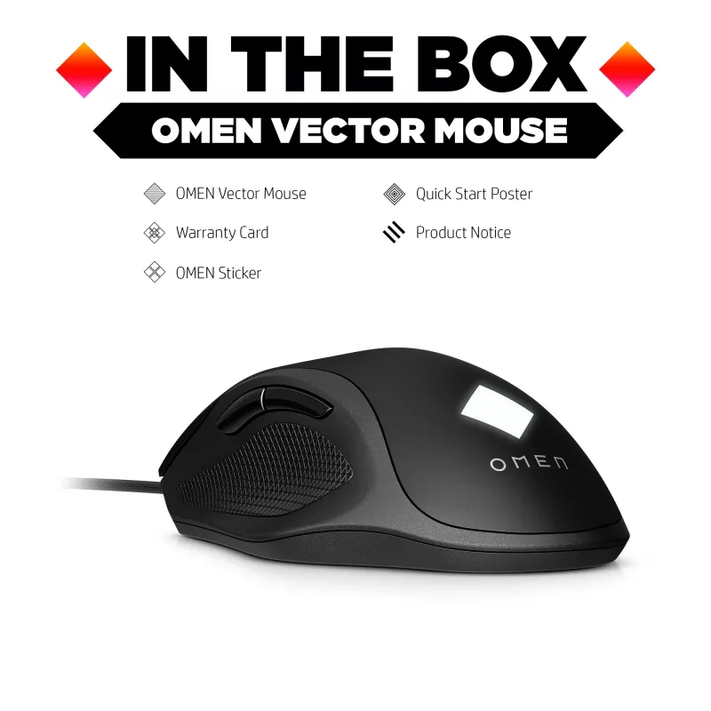 HP OMEN Vector pele, labā roka, IR LED, USB Type-A, 16000 DPI, 1 ms, Melna