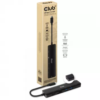 CLUB3D USB Type C 7-in-1 Hubs HDMI 4K60Hz SD TF karšu slots 2x USB Type A USB Type C PD RJ45 Darbojas ar Thunderbolt 3