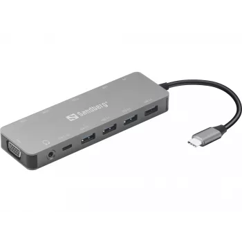 Sandberg USB-C 13-in-1 Travel Dock, USB Type-C, 100 W Power Delivery, Ethernet 1000 Mbit/s