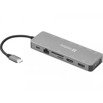 Sandberg USB-C 13-in-1 Travel Dock, USB Type-C, 100 W Power Delivery, Ethernet 1000 Mbit/s
