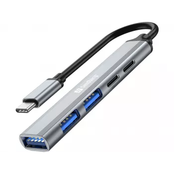 Sandberg USB-C uz 3xUSB-A+2xUSB-C SAVER USB 3.2 Gen 1 Pelēks Alumīnija centrmezgls