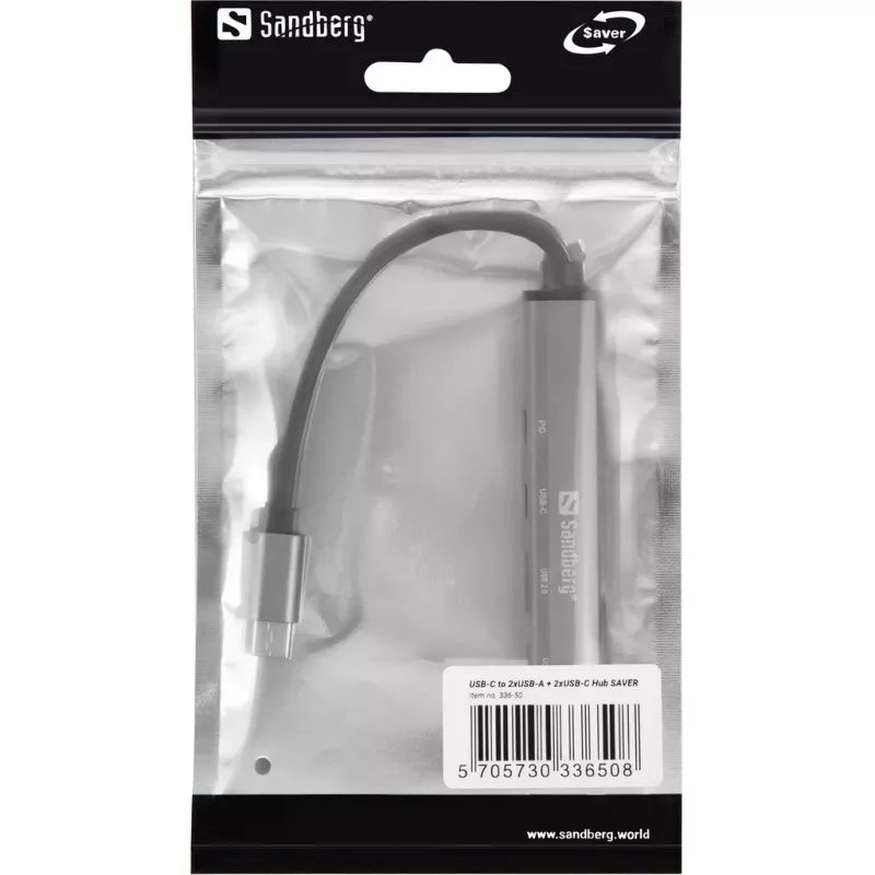 Sandberg USB-C uz 3xUSB-A+2xUSB-C SAVER USB 3.2 Gen 1 Pelēks Alumīnija centrmezgls