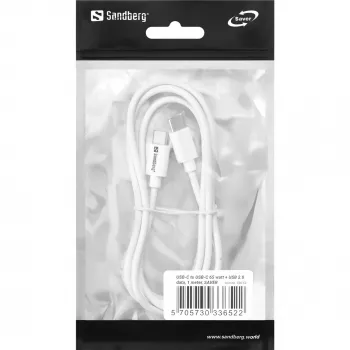 Sandberg USB-C uz USB-C 65W 1M SAVER, 1 m, USB C, USB C, USB 2.0, Balts