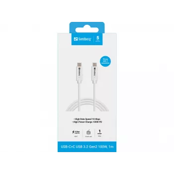 Sandberg USB-CC USB 3.2 Gen2 100W, 1M, balts