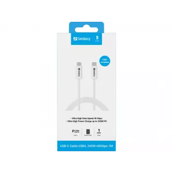 Kabelis Sandberg USB-C uz USB-C USB4 240W 40Gbps 1m balts