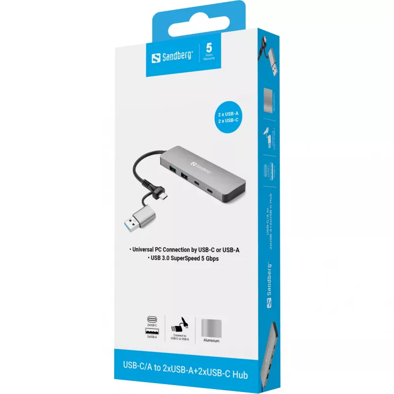 Sandberg USB-C/A uz 2xUSB-A+2xUSB-C Hubs