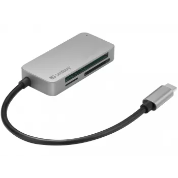 Sandberg USB-C Multi Card Reader Pro, CF, MMC, MicroSD, SD, SDHC, SDXC, xD, Melns, USB 3.2 Gen 1 Type-C, 1 gab., 82 mm, 23 mm