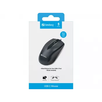 Sandberg USB-C pele, abpusēja, optiskā, USB Type-C, 1200 DPI, Melna