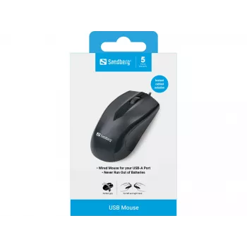 Sandberg USB pele, Labā roka, Optiskā, USB Type-A, 1200 DPI, Melna