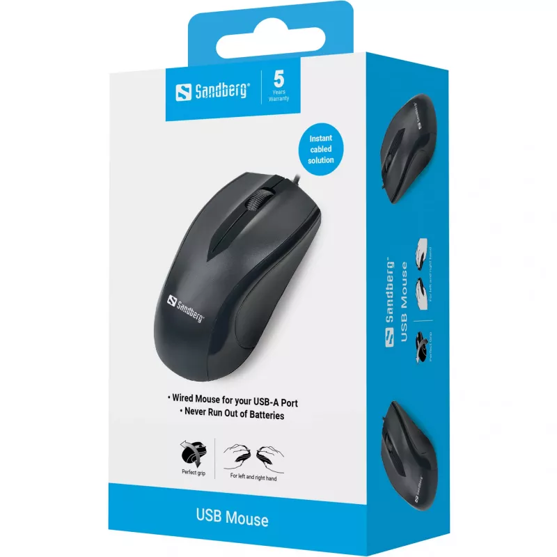 Sandberg USB pele, Labā roka, Optiskā, USB Type-A, 1200 DPI, Melna