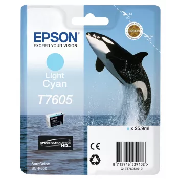 Epson T7605 Light Cyan tintas kasetne, gaiši ciāna, pigmenta tinte, 25.9 ml, 1 gab.