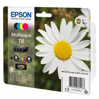 Epson Daisy Multipack 4 krāsas 18 Claria Home Tinte, Melna, Ciāna, Fuksīna, Dzeltena, 5.2 ml, 3.3 ml, 1 gab., 175 lapas, Multi pack