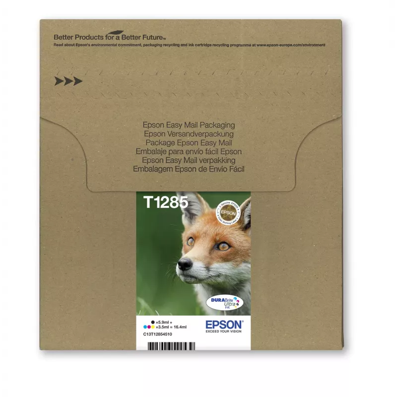 Epson Fox T128 EasyMail oriģinālo tintes kasetņu multipaka — 4 krāsas (Melns 5.9 ml; Ciāns/Magenta/Dzeltens 3.5 ml)
