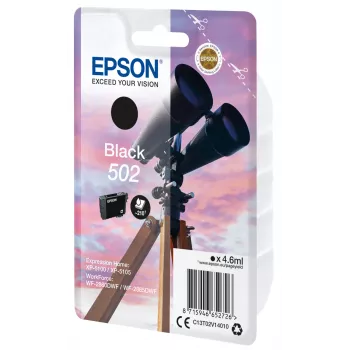 Epson 502 melnā tintes kasetne, standarta ietilpība, pigmenta tinte, 4.6 ml, 1 gab., 210 lapas