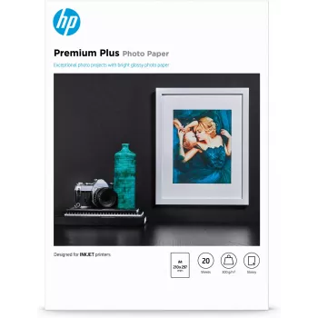 HP Premium Plus Glancēts Fotopapīrs - 20 loksnes/A4/210 x 297 mm, Spīdīgs, 300 g/m², Lāzer/Inkjets