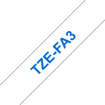 Brother TZe-FA3 lentes kasetne — gludināma auduma lente, zils uz balta, 12 mm x 3 m