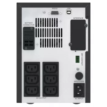 APC Easy UPS 1 fāzes līnijinteraktīvs, 1000VA, tornis, 230V, 6 IEC C13 kontaktligzdas, AVR, sausais kontakts, LCD, bez tīkla kartes atbalsta