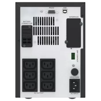 APC Easy UPS 1 fāzes līnijinteraktīvs, 1500VA, tornis, 230V, 6 IEC C13 kontaktligzdas, AVR, sausais kontakts, LCD, bez tīkla kartes atbalsta