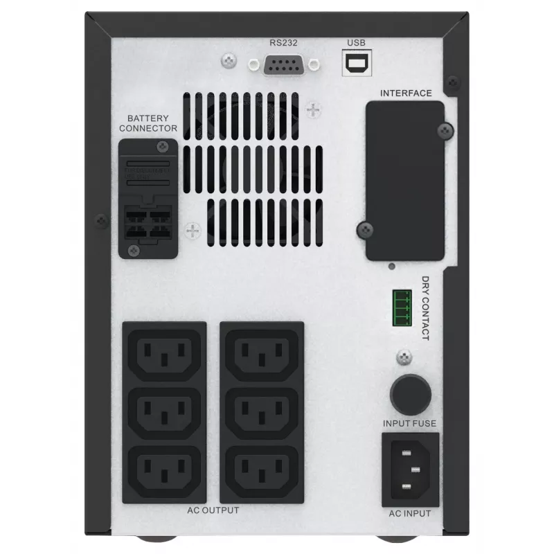 APC Easy UPS 1 fāzes līnijinteraktīvs, 1500VA, tornis, 230V, 6 IEC C13 kontaktligzdas, AVR, sausais kontakts, LCD, bez tīkla kartes atbalsta