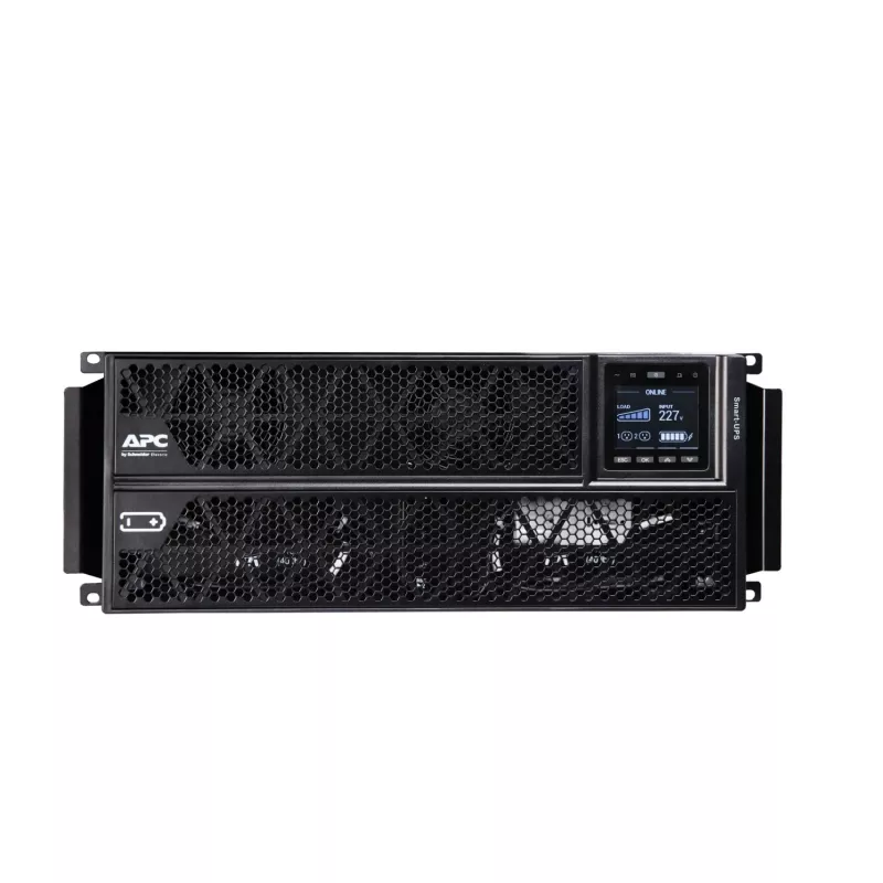 APC Smart-UPS On-Line, 5kVA/5kW, Rack/Tower, 230V, 2x IEC C13+1x IEC C19+Hard wire 3-wire (H+N+E) izejas, tīkla karte, bez sliežu komplekta