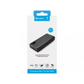 Portatīvais akumulators Sandberg Powerbank USB-C PD 20W 20000, 20000 mAh