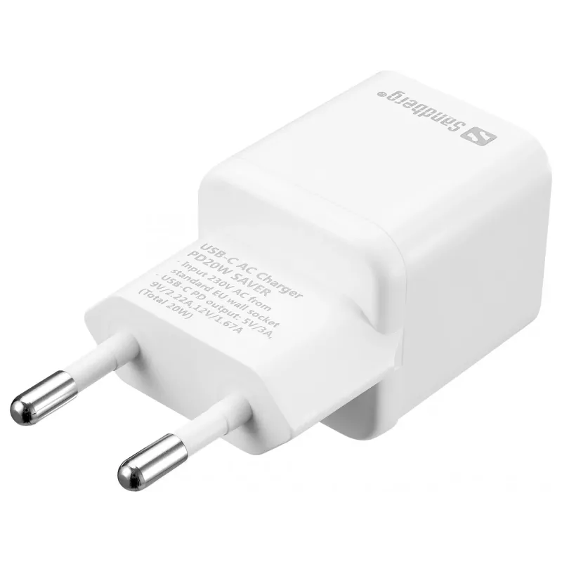Sandberg USB-C AC Lādētājs PD20W SAVER, Iekštelpu, AC, 12 V, 3 A, Balts