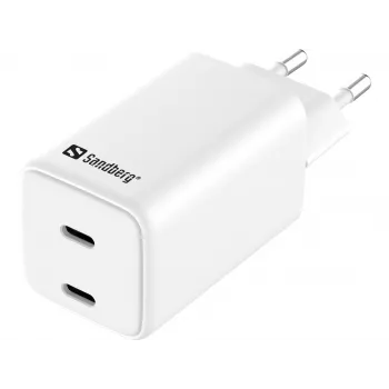 Sandberg AC lādētājs Dual USB-C PD65W EU, iekštelpu, 20 V, 3.25 A, balts