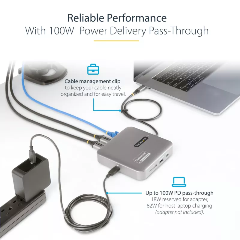 StarTech.com USB-C dokstacija, divi 4K 60Hz HDMI, saderīga ar MacBook Pro (M1/M2/M3/M4) un Windows, USB-A/USB-C 10Gbps centrmezgls, 100W Power Delivery, GbE, SD, 56cm kabelis