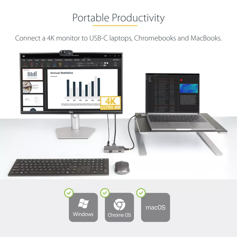 StarTech.com USB-C daudzportu adapteris - 4K 60Hz HDMI ar HDR - 3 portu USB centrmezgls - 100W Power Delivery caurvads - saderīgs ar Chromebook
