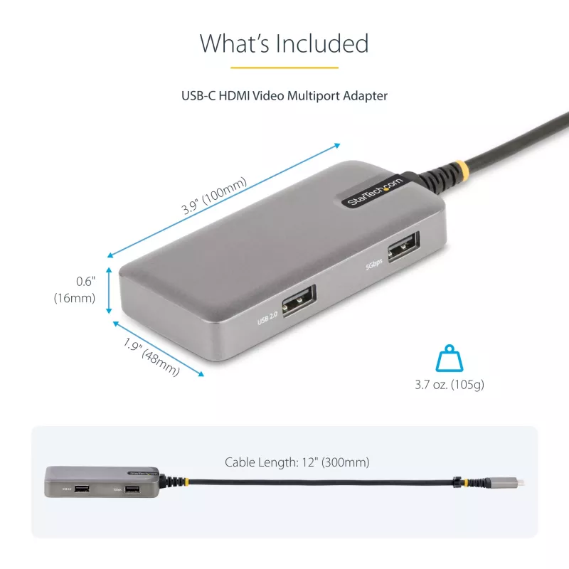 StarTech.com USB-C daudzportu adapteris - 4K 60Hz HDMI ar HDR - 3 portu USB centrmezgls - 100W Power Delivery caurvads - saderīgs ar Chromebook
